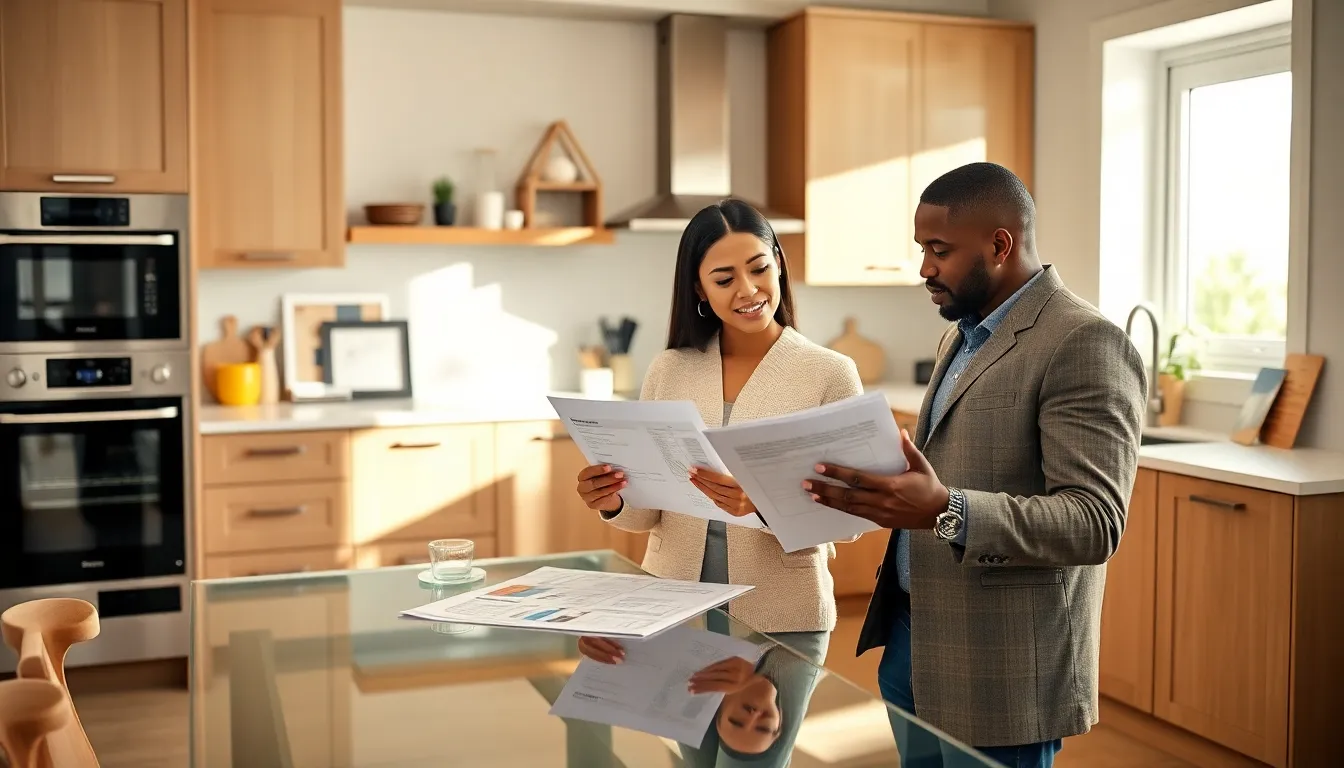 professionals discussing home improvement loan options in a modern kitchen.