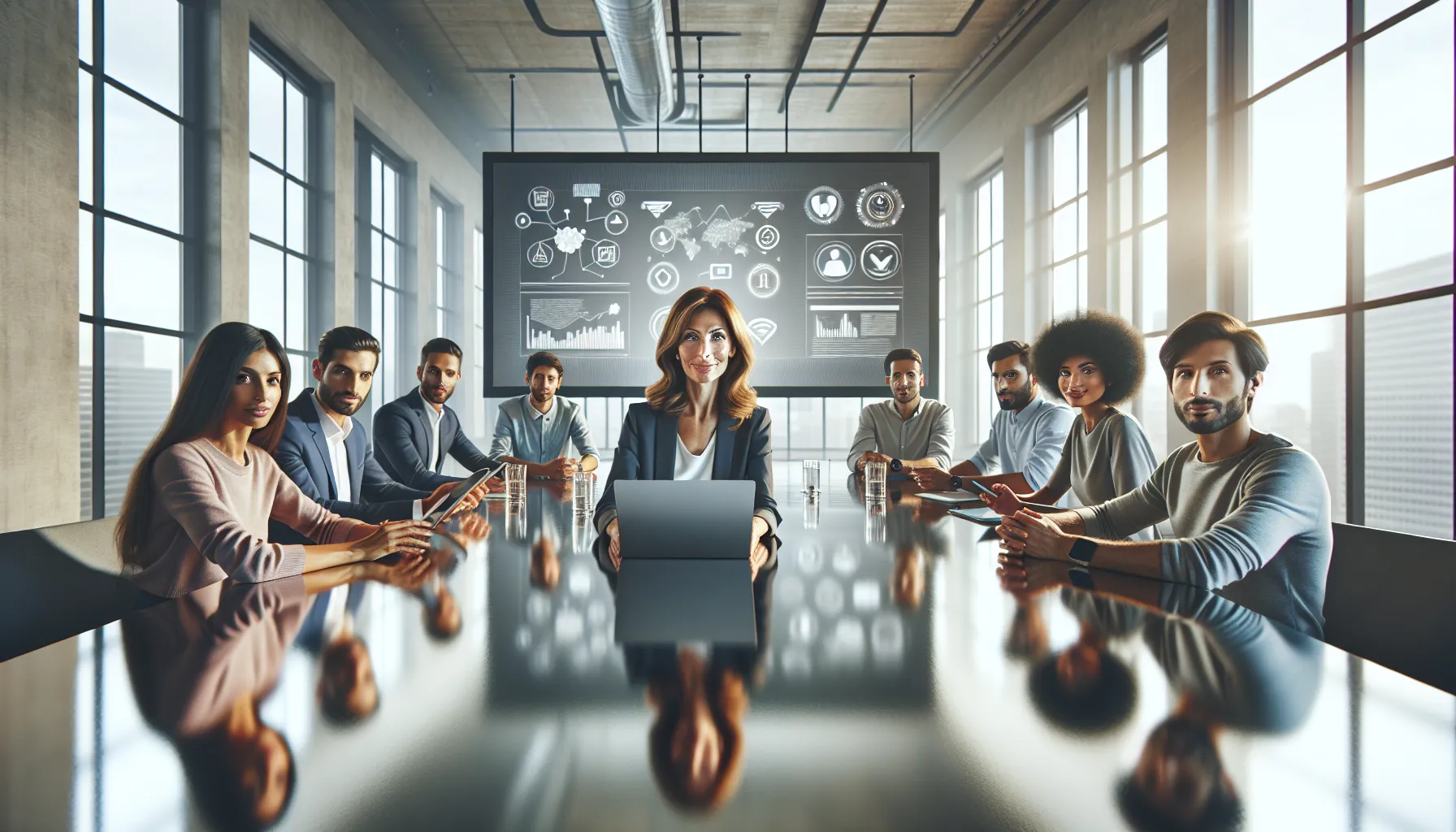 diverse professionals collaborating in a modern office setting.