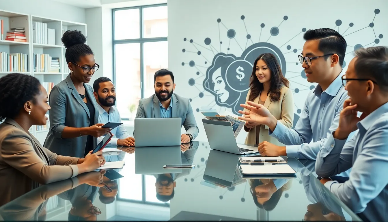diverse professionals collaborating in a modern office environment.