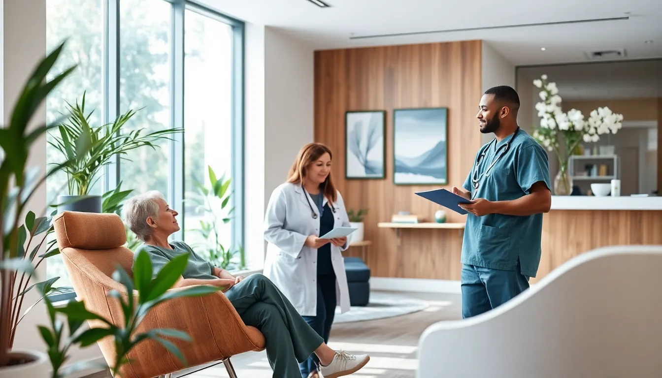 healthcare professionals engaging with a patient in a welcoming environment.