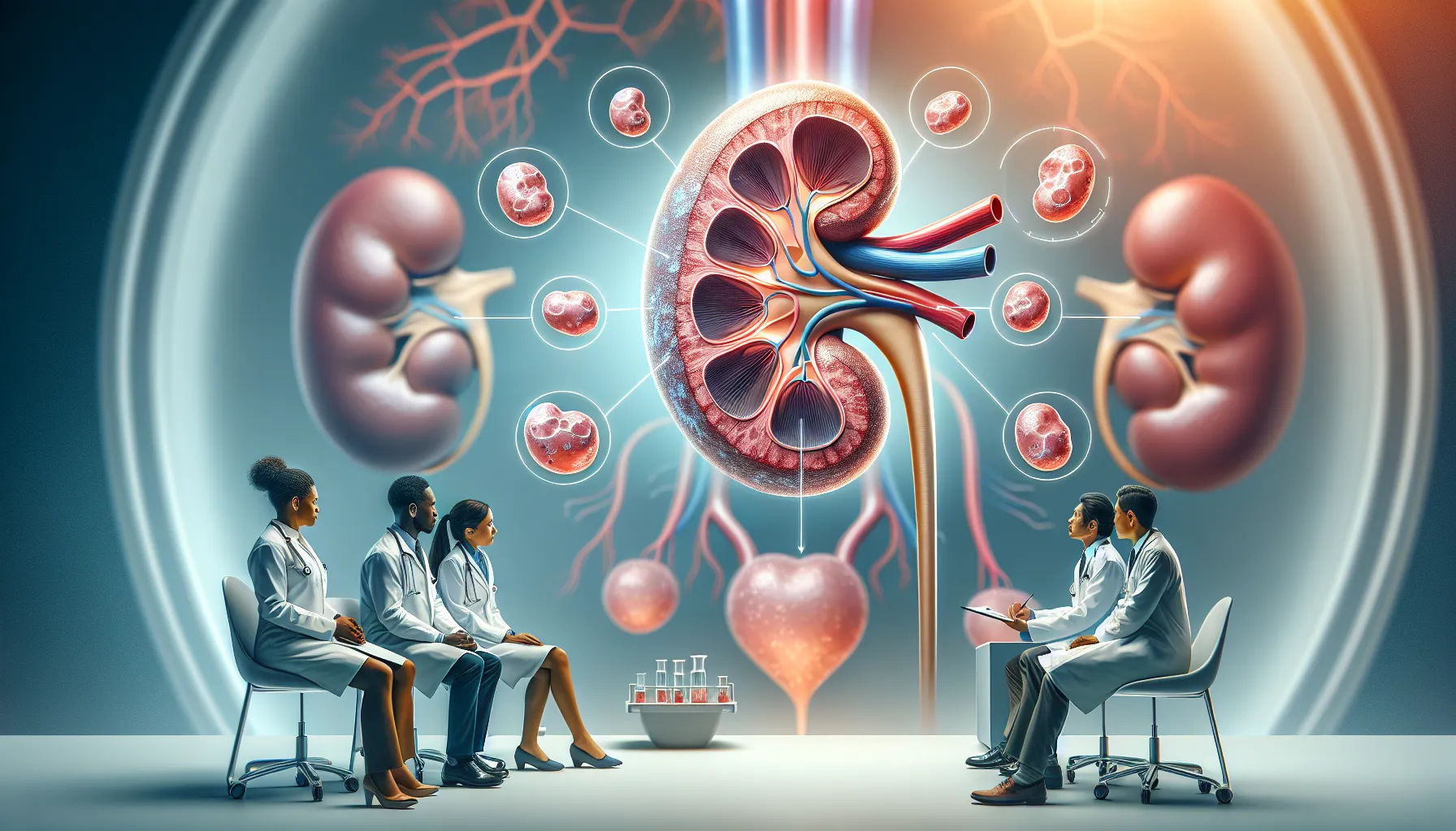 illustration of kidney stones within kidney anatomy.