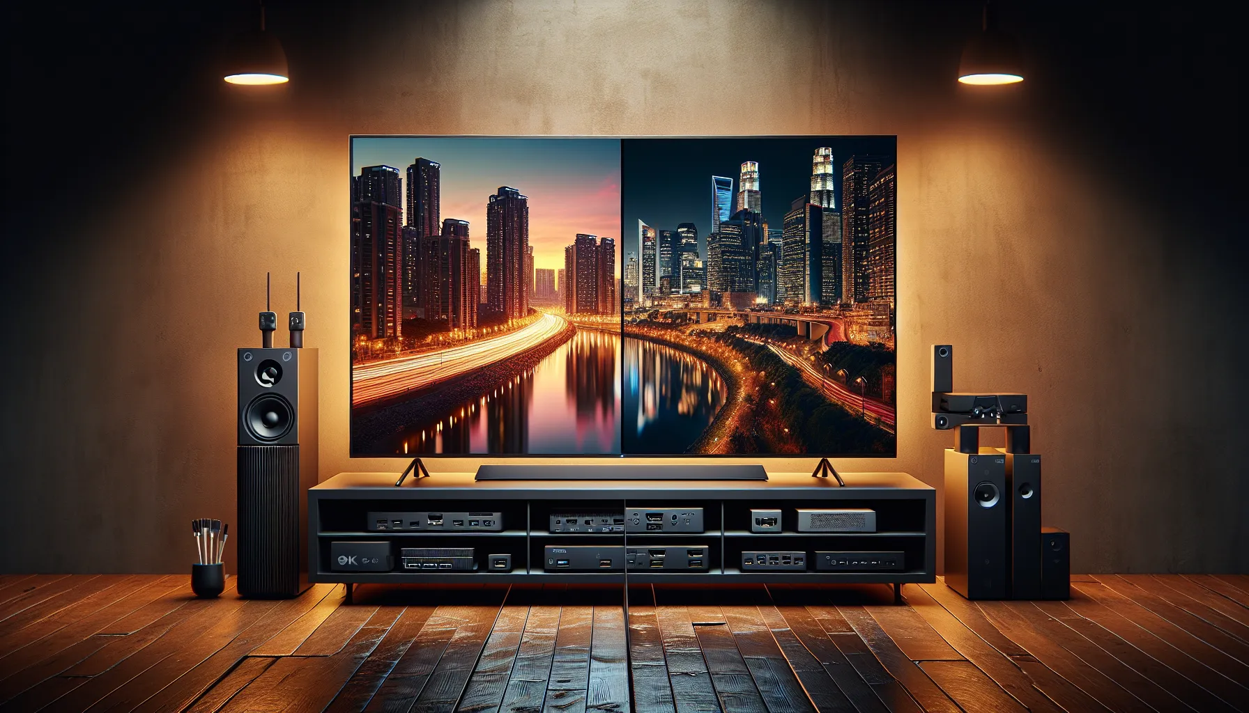 A comparison between 1080p and 4K resolution on a digital display.