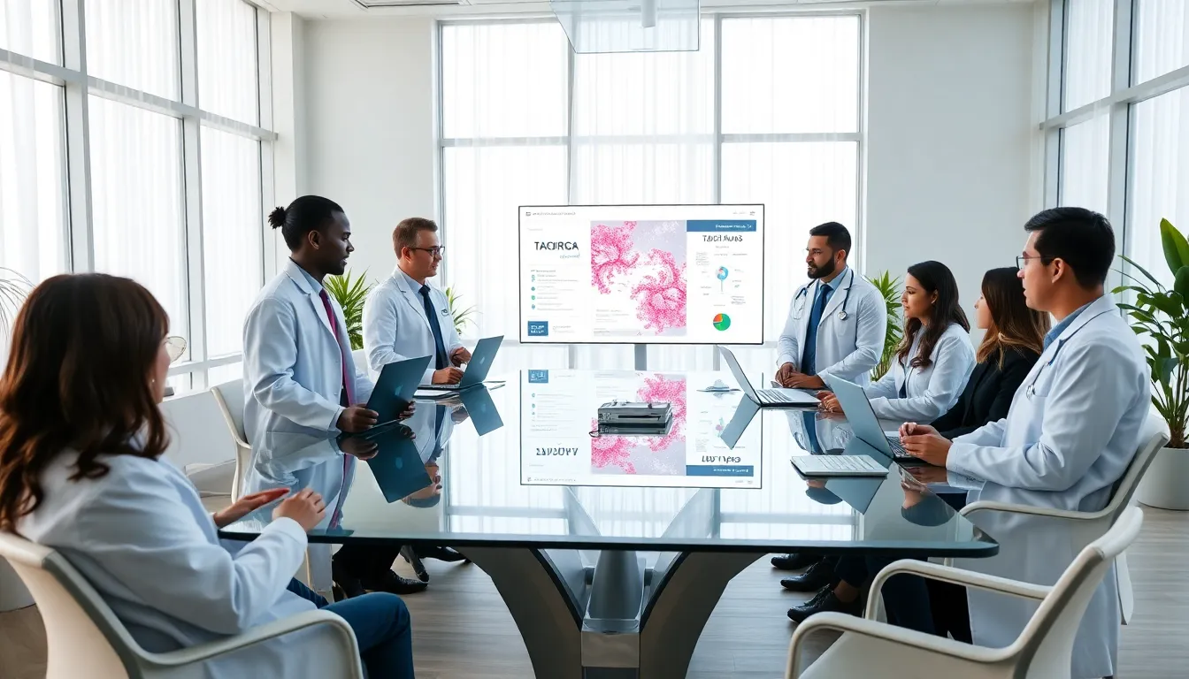 medical team discussing Tadicurange disease in a modern conference room.