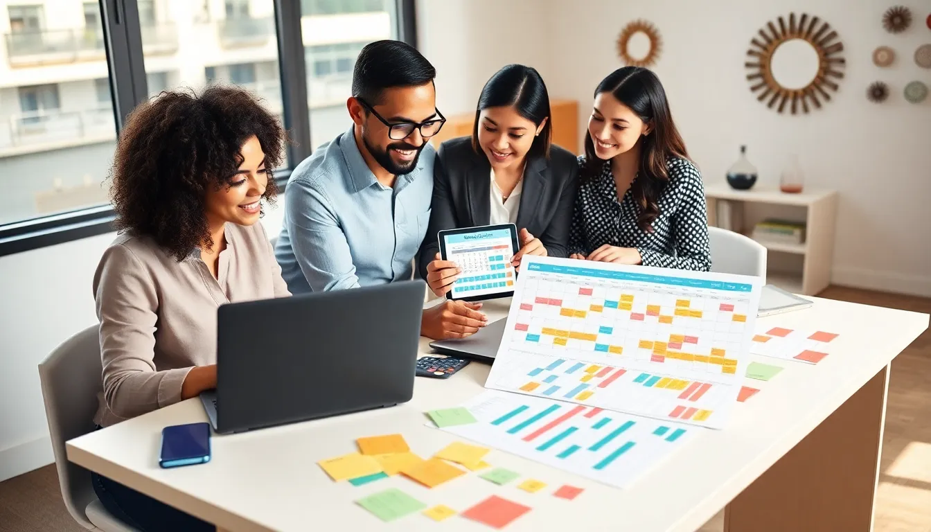 diverse team planning events in a modern office setting.