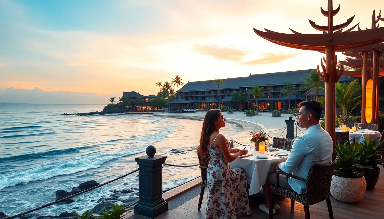 couple enjoying a romantic dinner at a luxury Thai resort.