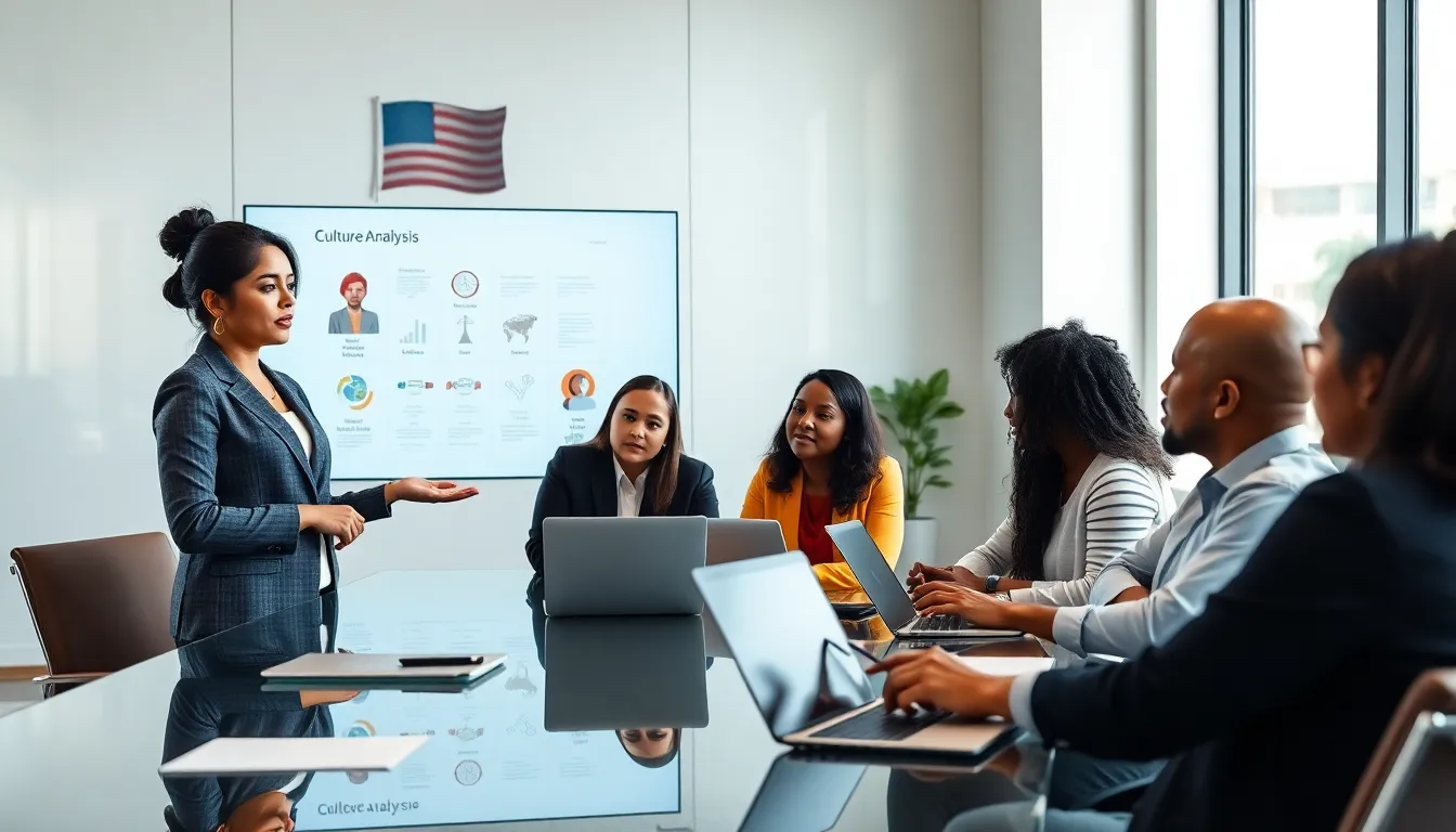 diverse team analyzing culture in a modern office setting.