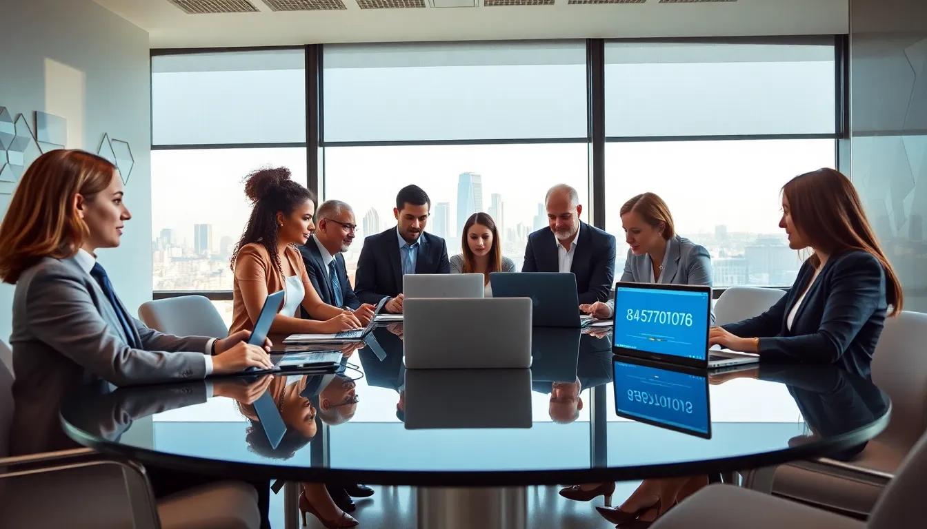 diverse professionals collaborating in a modern office setting.
