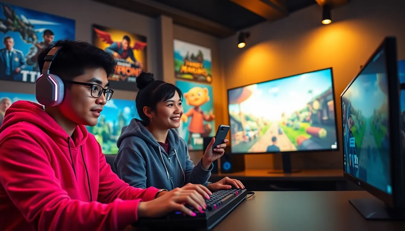 gamers exploring a new Imagineergames title in a vibrant studio.