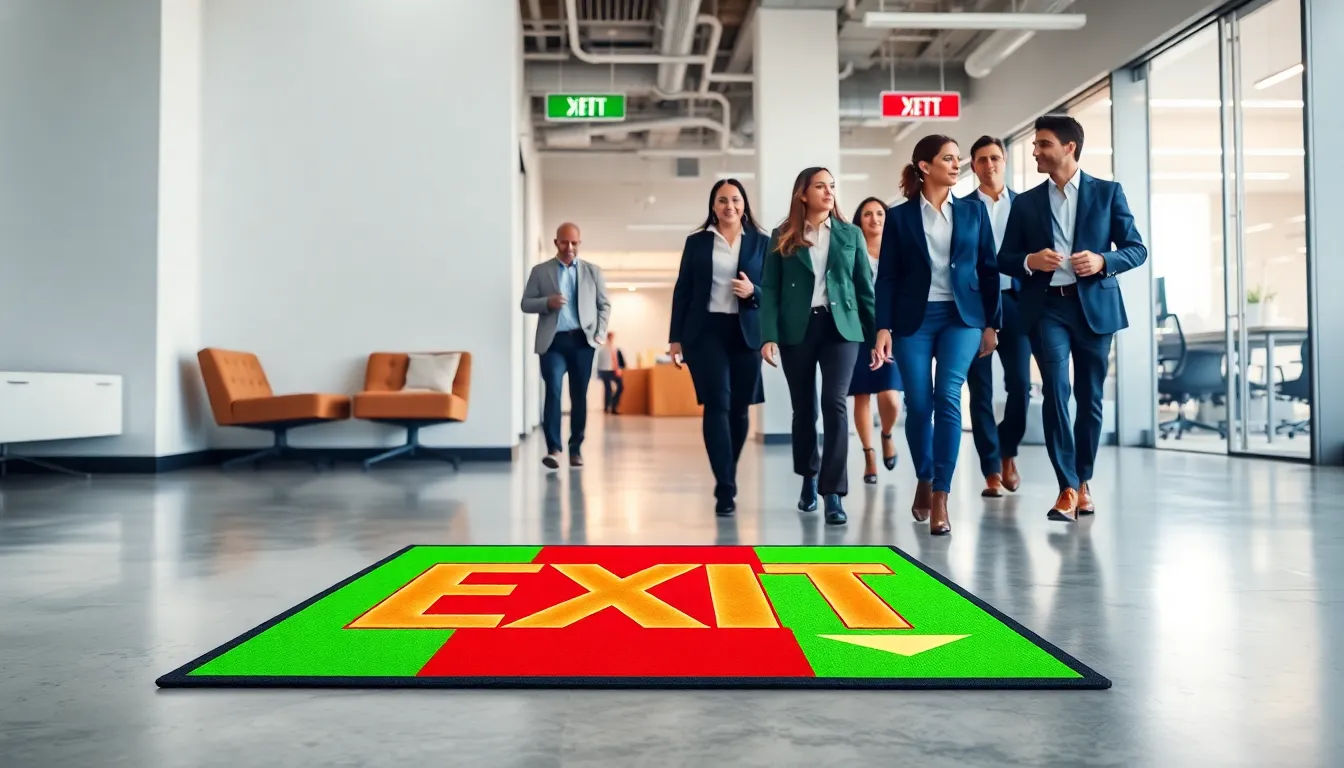 exit sign mat in a modern commercial space.