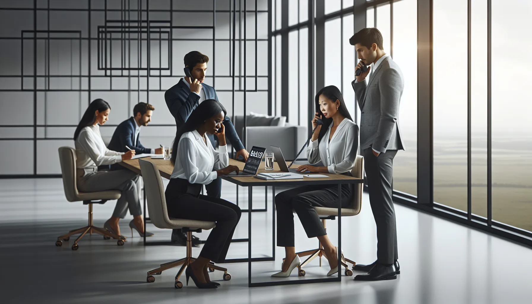 professionals collaborating in a modern office, focusing on customer service.