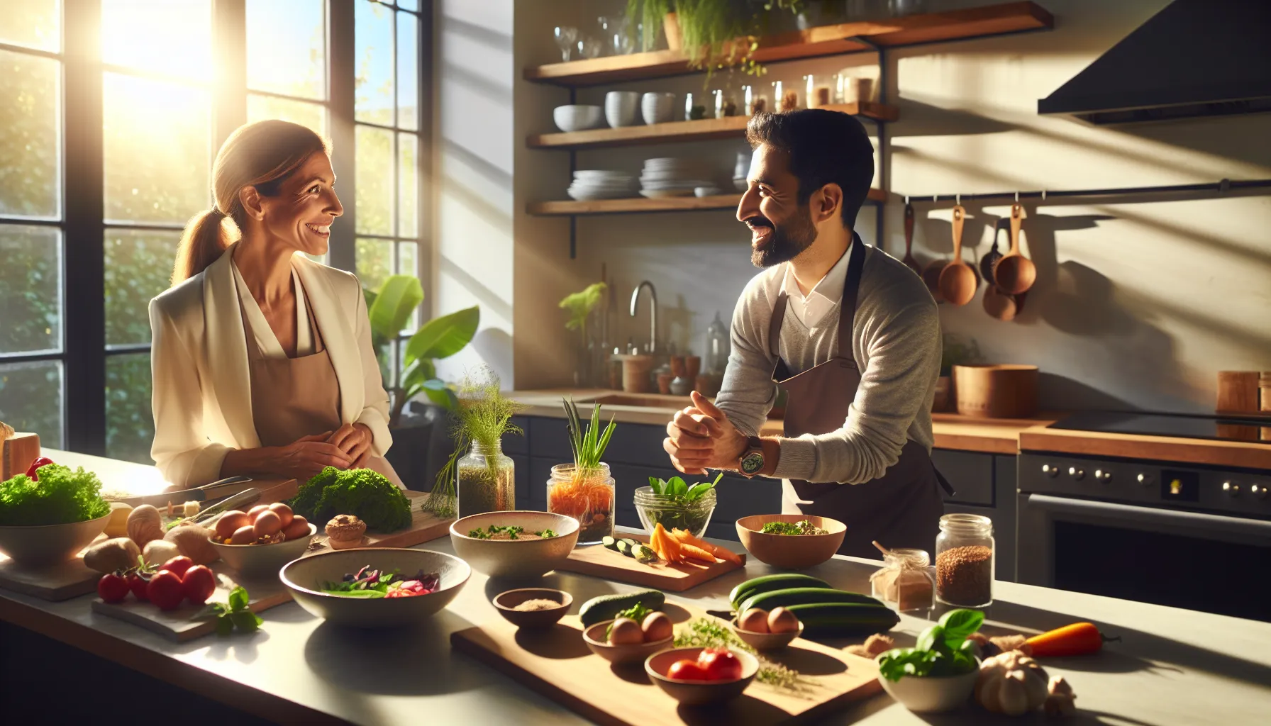 diverse group cooking with Chaitomin in a bright kitchen.