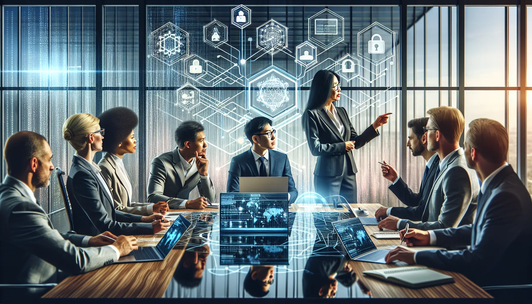 diverse team discussing IP gating in a modern office setting.