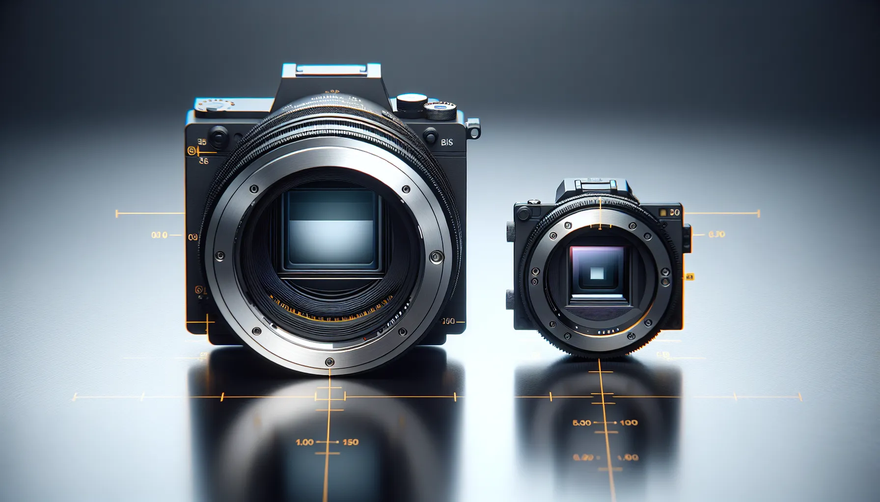 Two camera sensors displayed side by side, highlighting size differences.