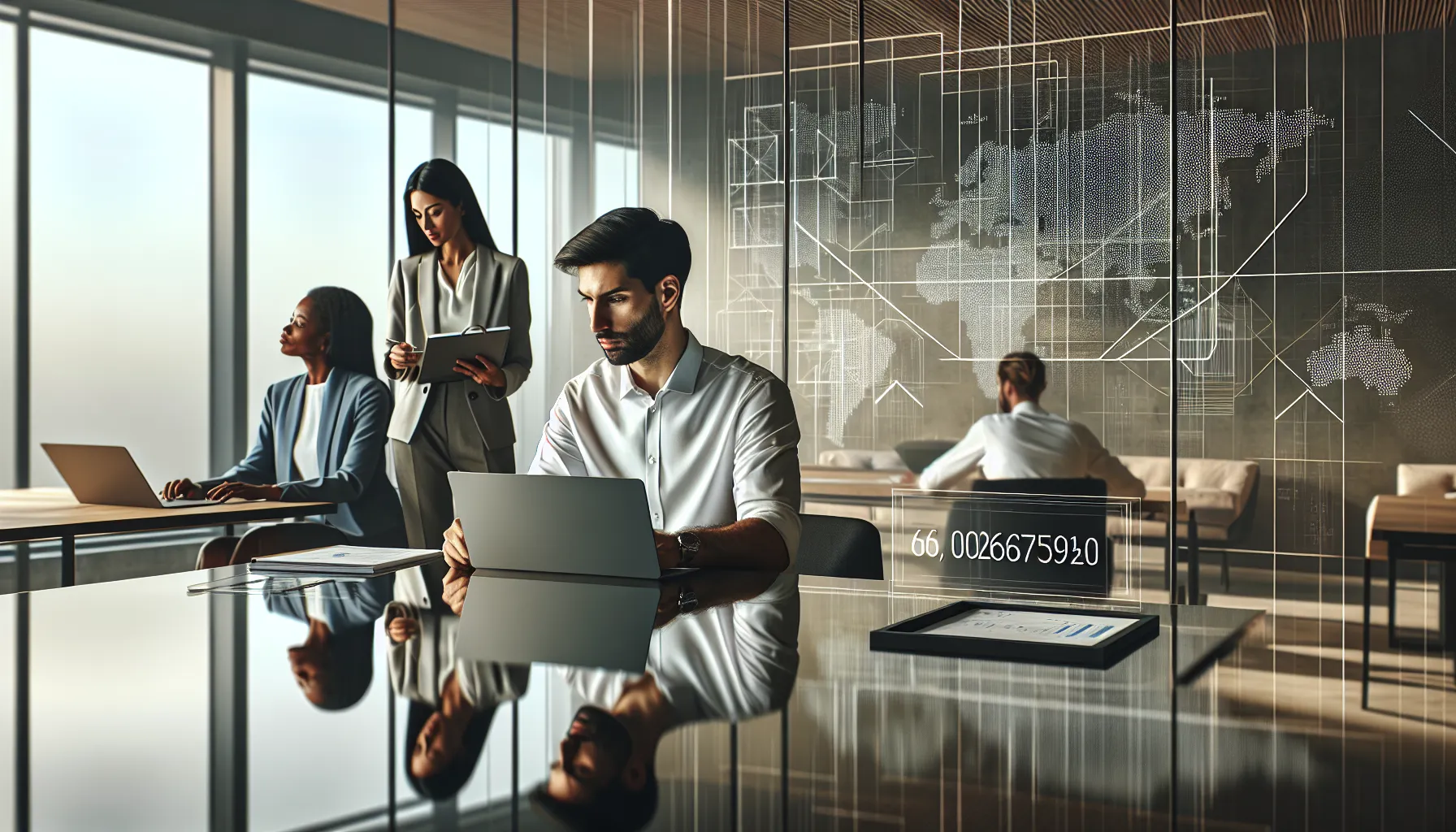 professionals analyzing data in a modern office setting.