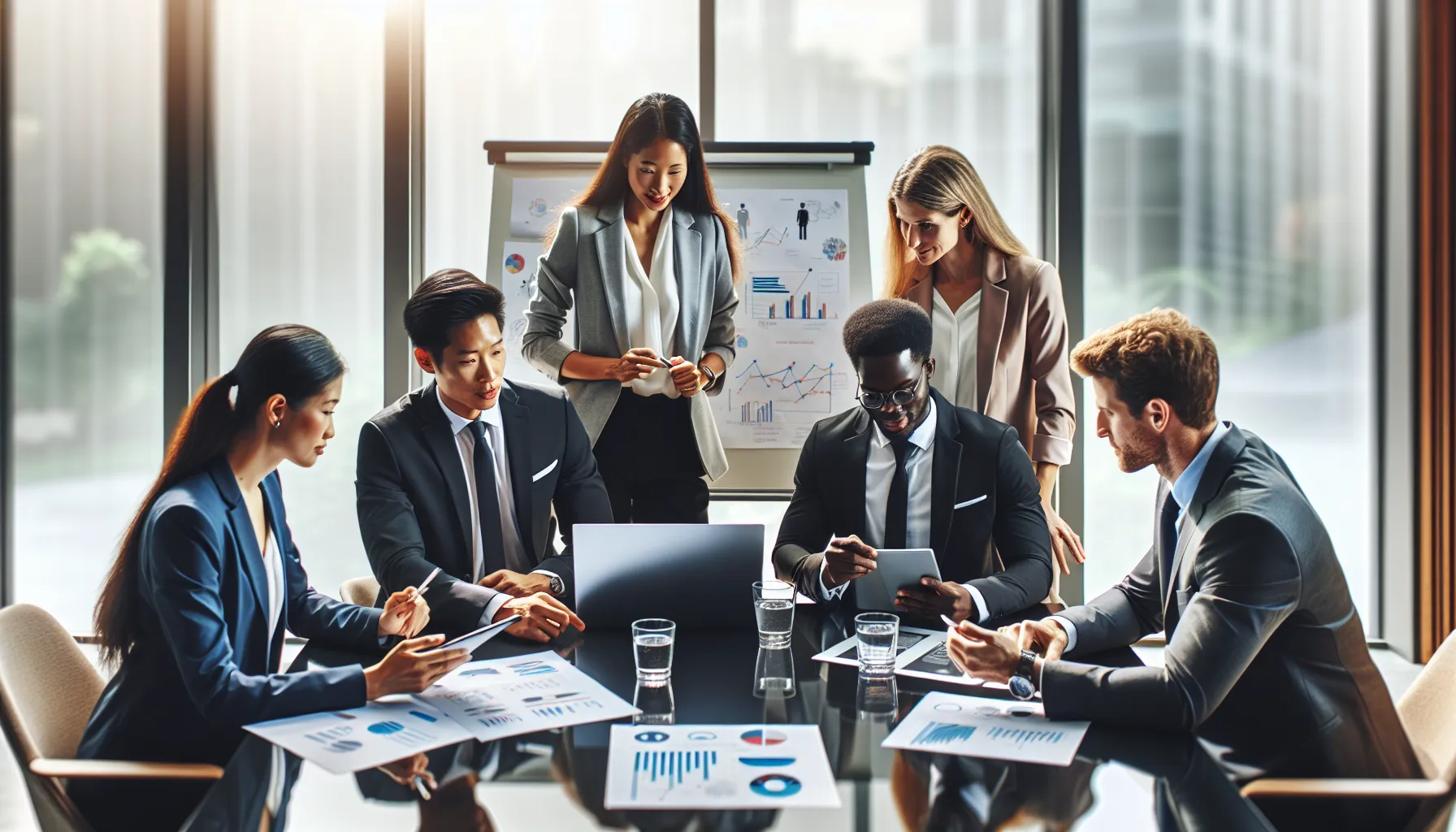 diverse business consultants collaborating in a modern office.