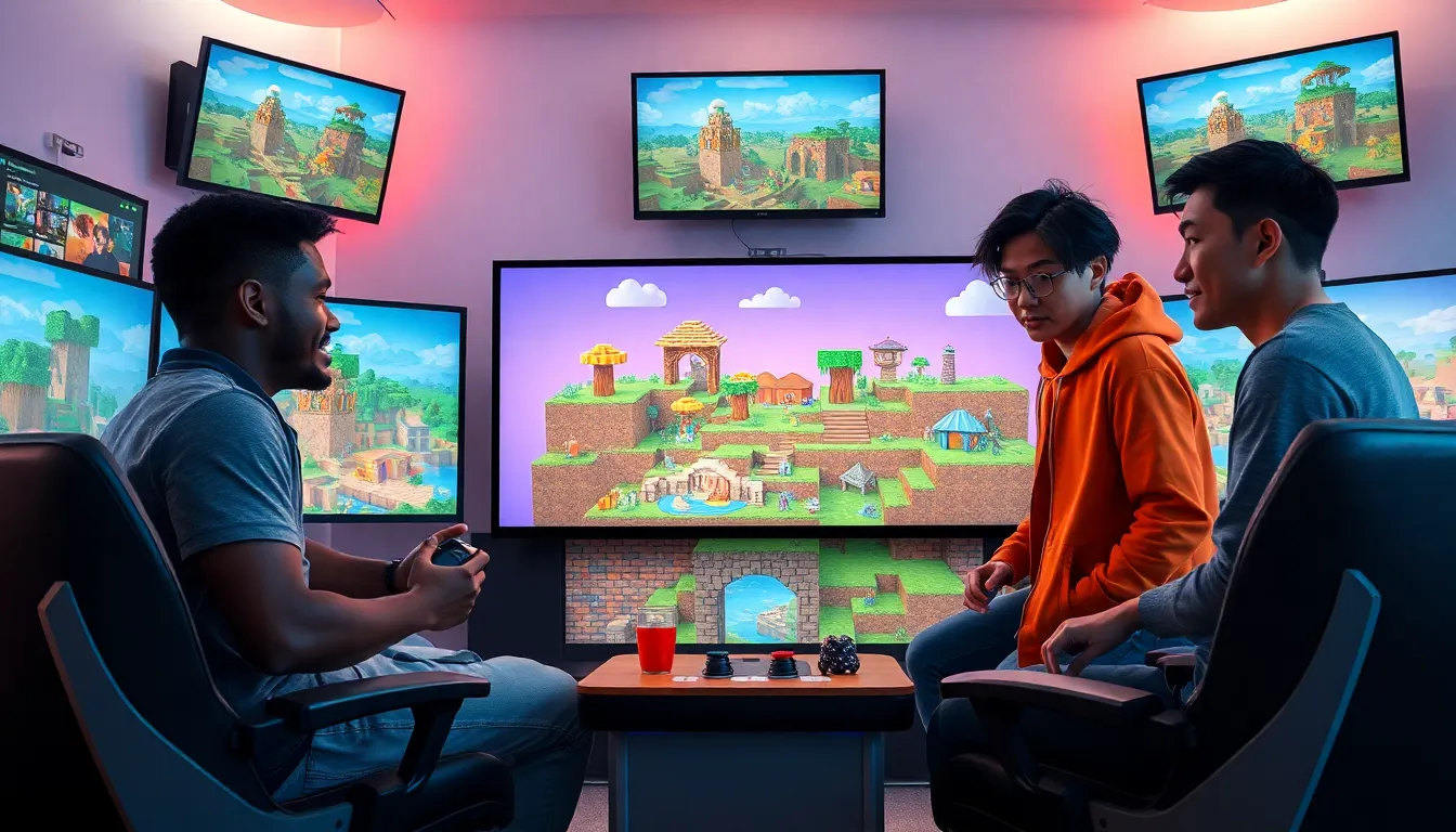 diverse players collaborating in a vibrant Minecraft gaming environment.