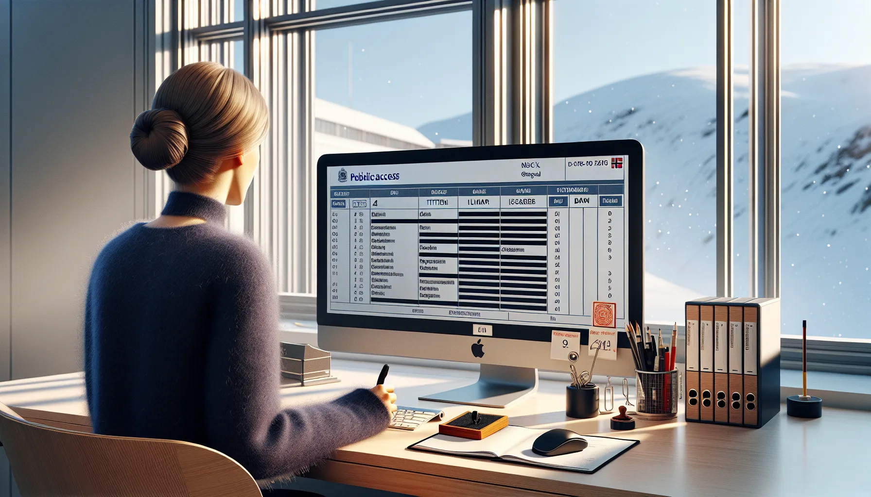 Civil servant reviews einnsyn request with redactions and norwegian legal books.
