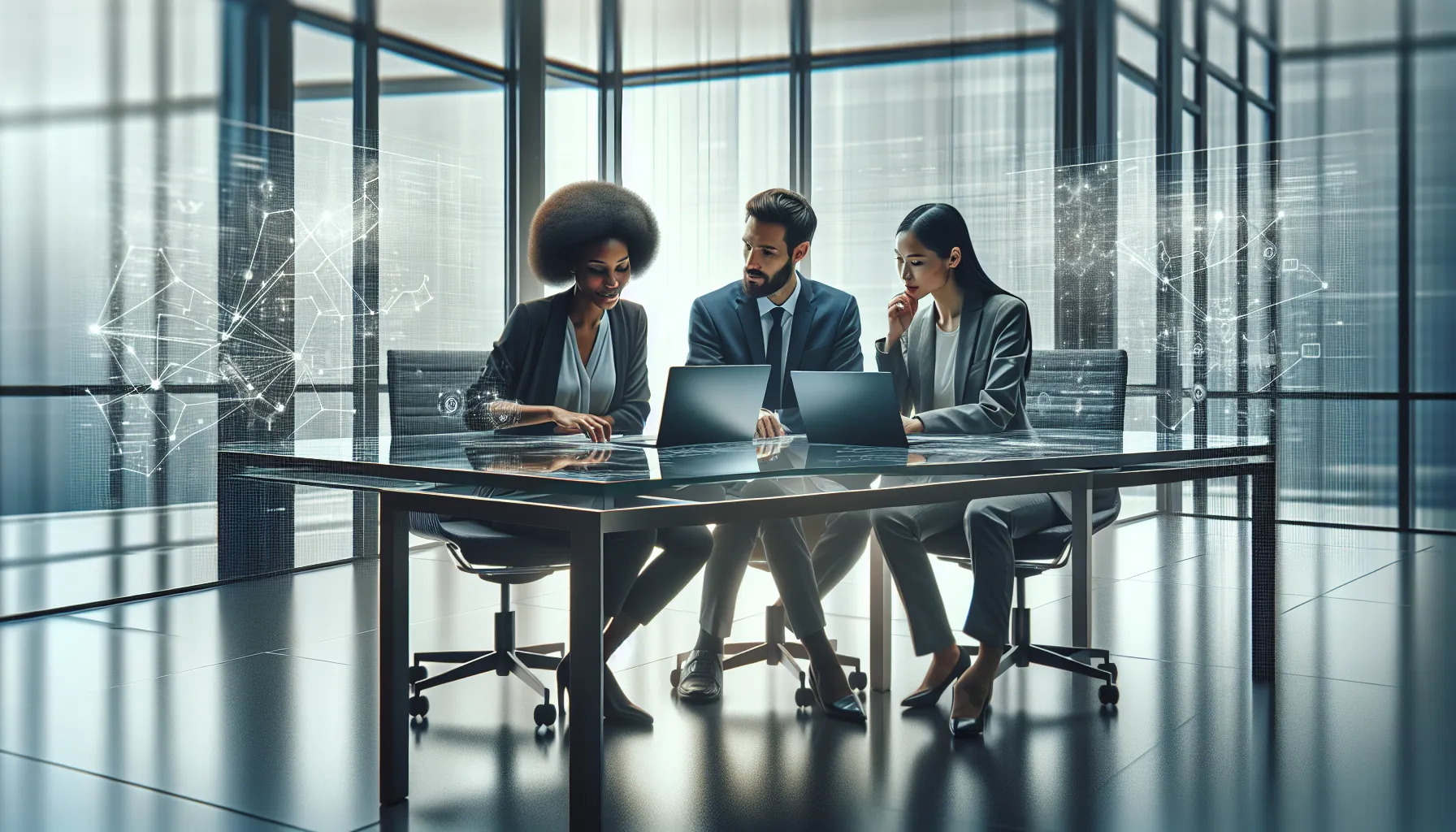 diverse professionals collaborating in a modern office setting.