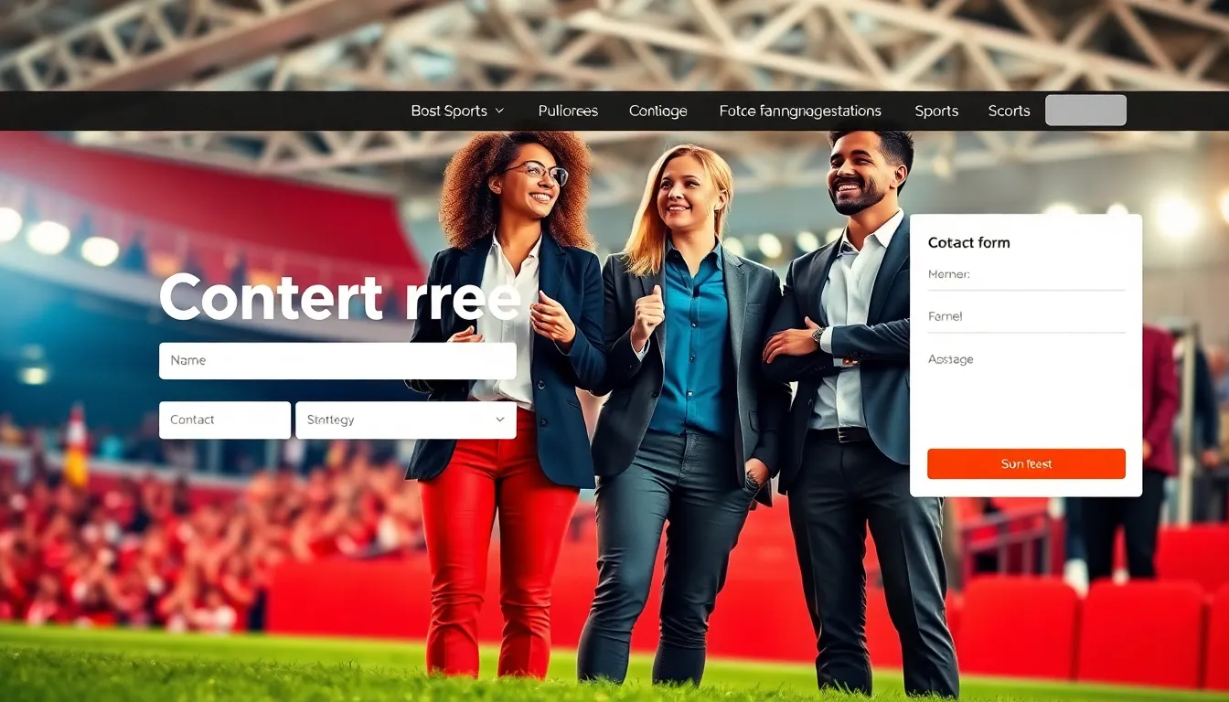 a modern contact form displayed on a sports website interface.