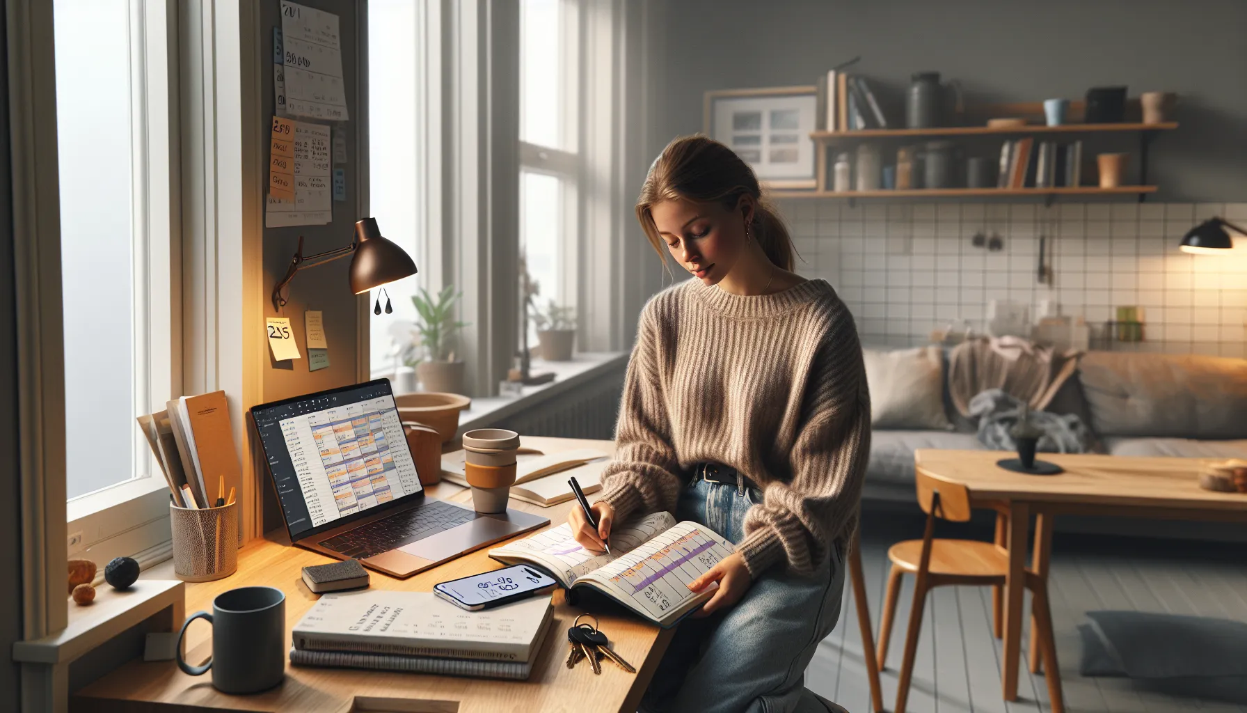 Hvordan balansere studier og fritid uten å gå på kompromiss med resultatene 3 Norwegian student planning a realistic weekly schedule with time blocks and pomodoro.
