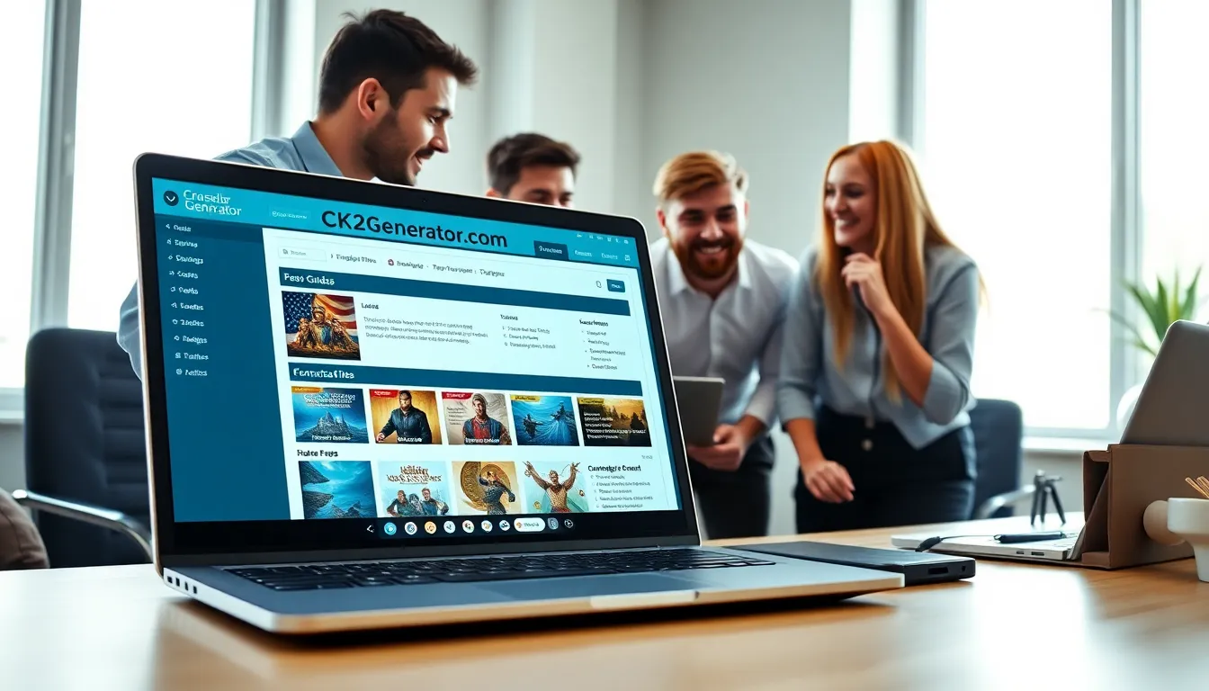 diverse team discussing strategies on a laptop for CK2Generator.com.