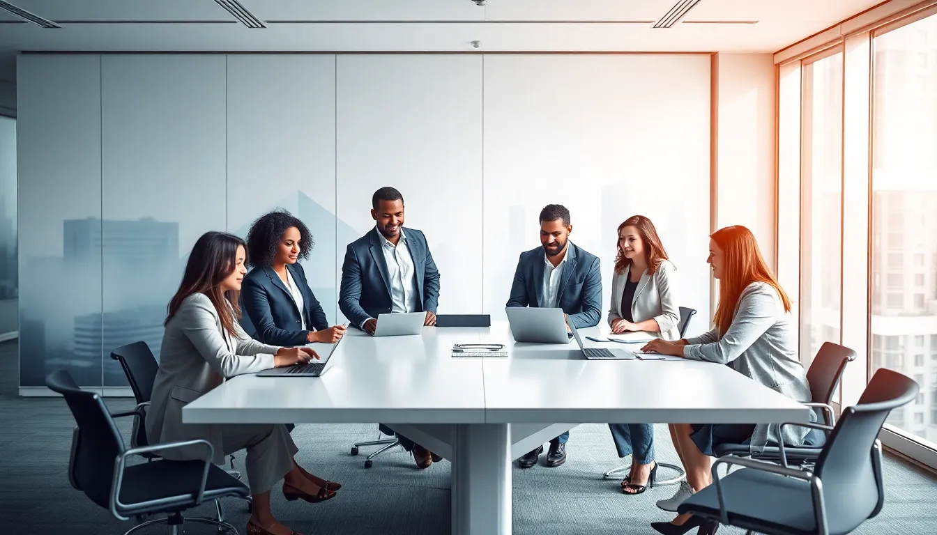 diverse professionals collaborating in a modern office on digital transformation.