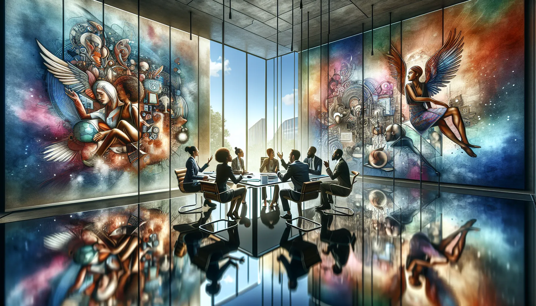 diverse professionals discussing Aidalissantana in a modern office.