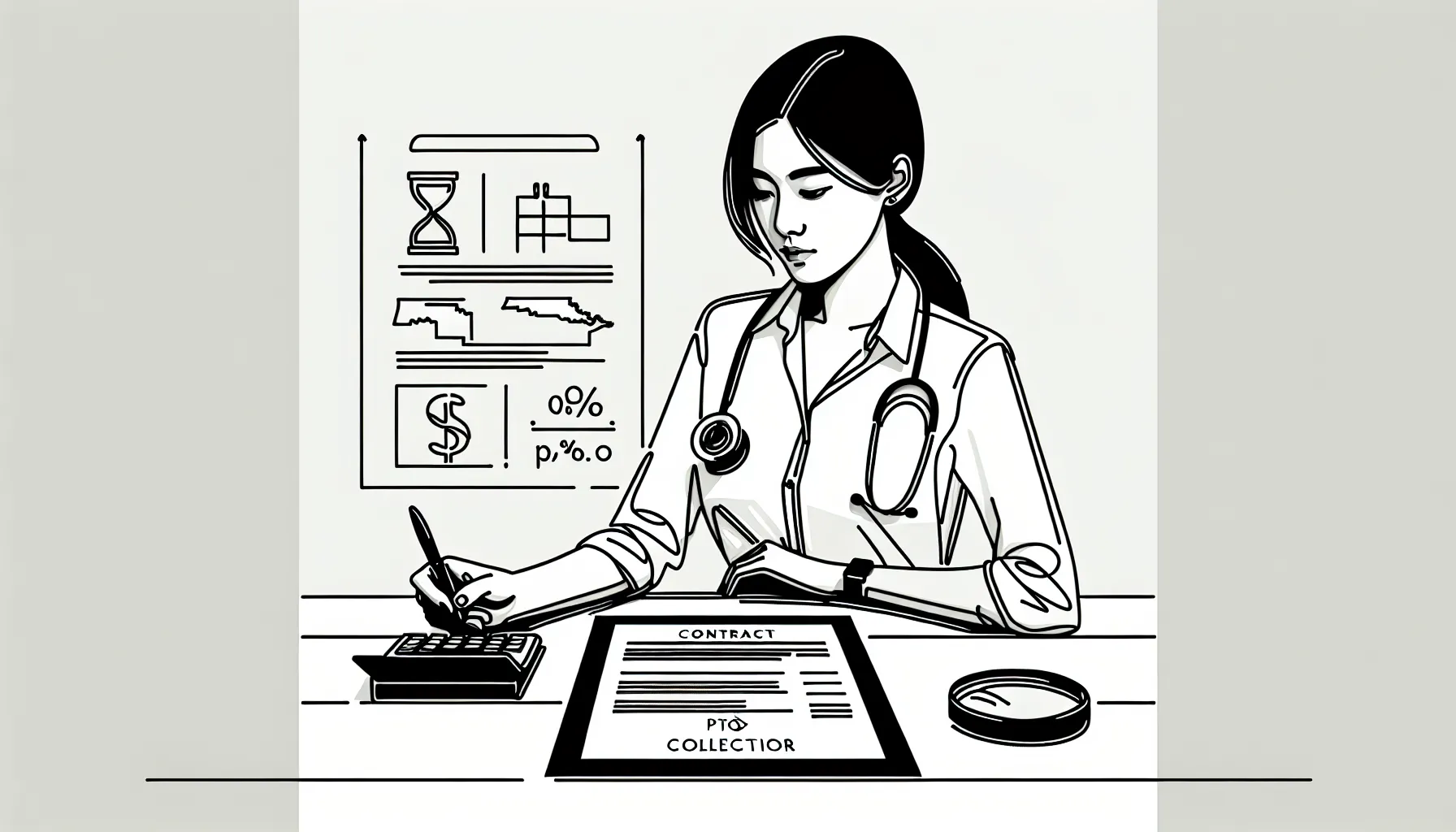 Veterinarian reviewing a contract highlighting ProSal and collections details.