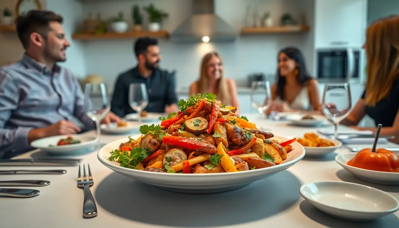 Plated Tongschraoer dish on a stylish dining table.