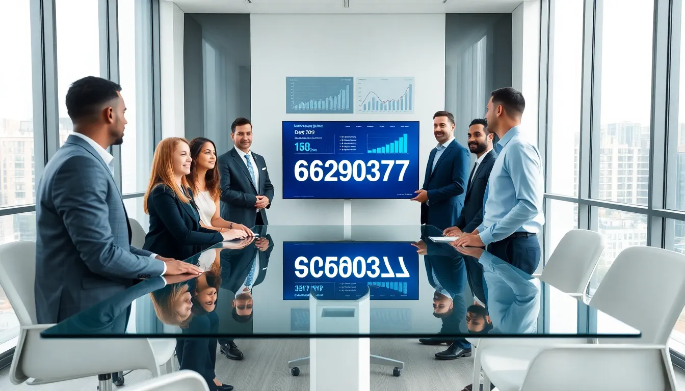 diverse professionals discussing data in a modern office.