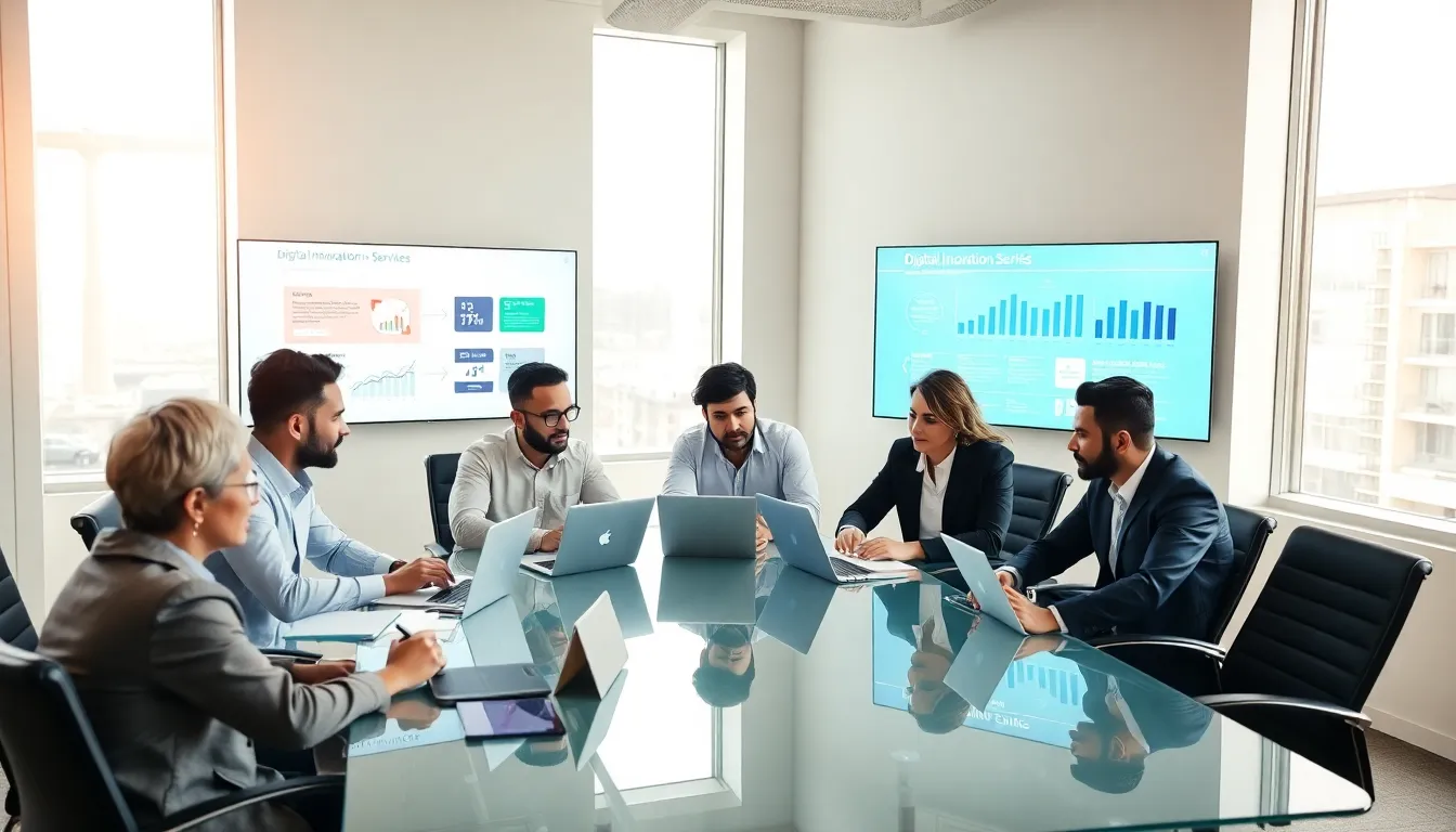 diverse team collaborating on digital innovation strategies.