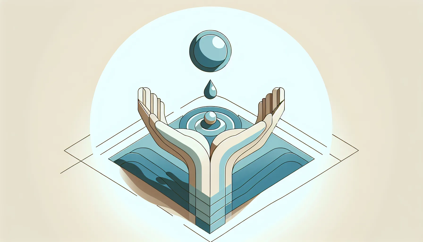 Minimalist hands cupping water from a simple spring