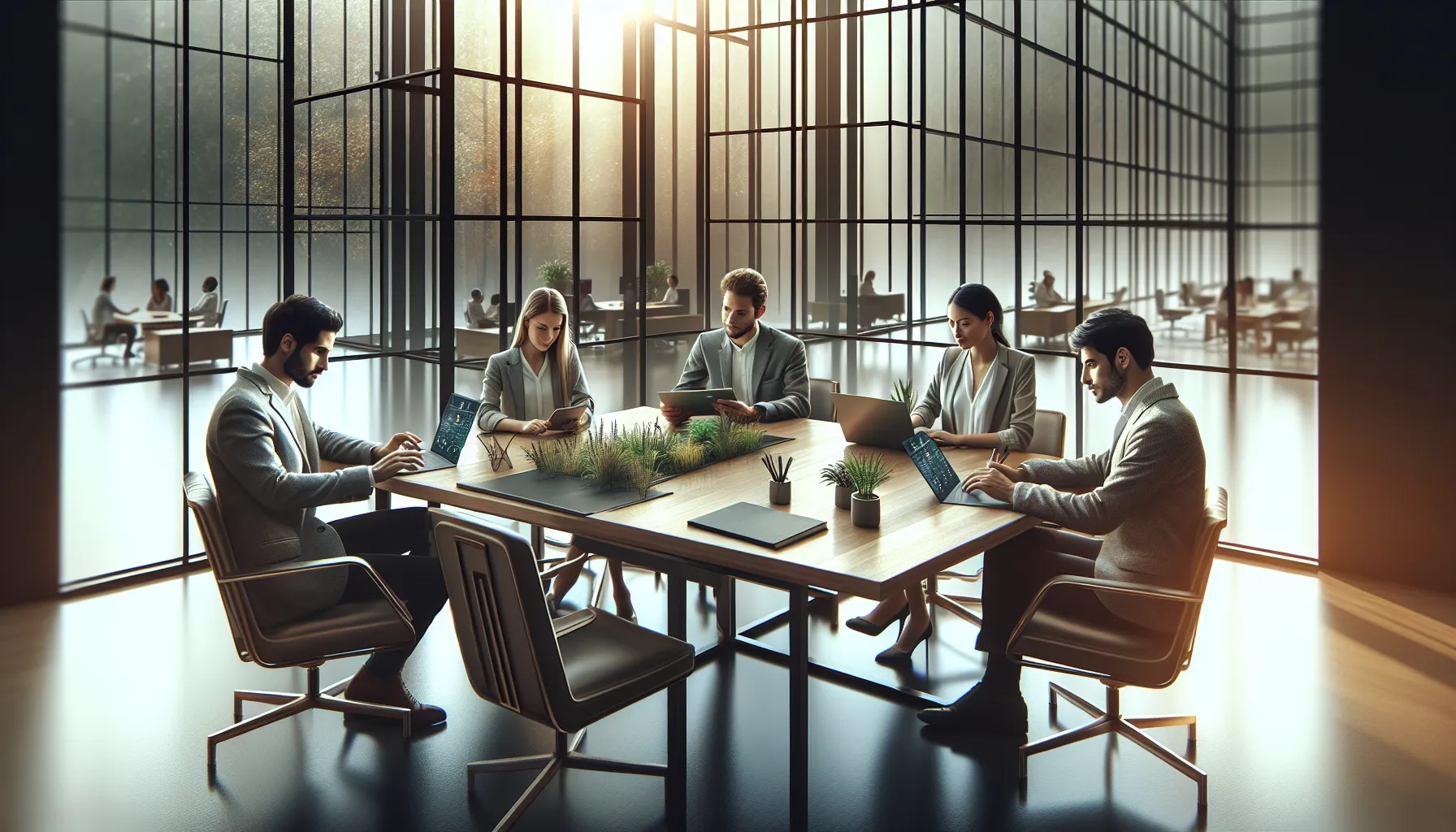 diverse team collaborating in a bright, modern office.