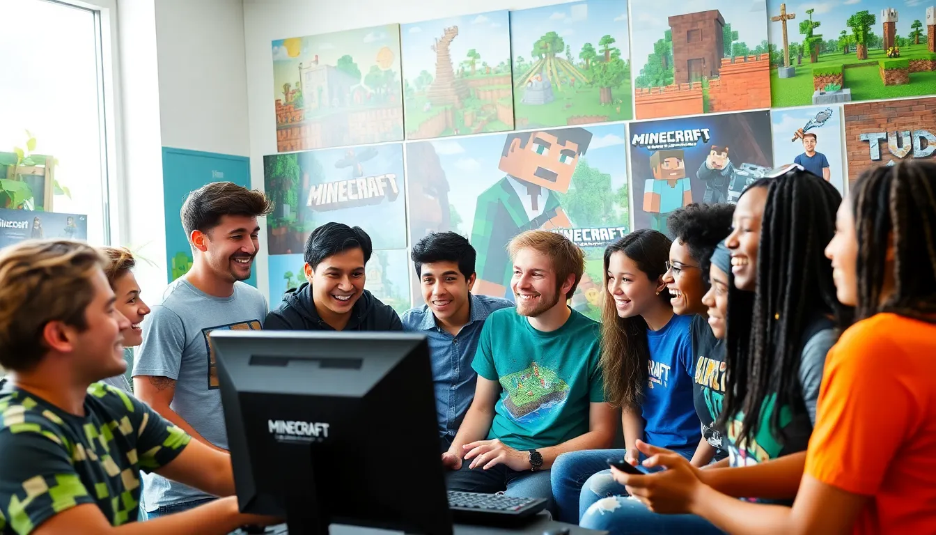 diverse group of young gamers collaborating on Minecraft ImagineerGames.