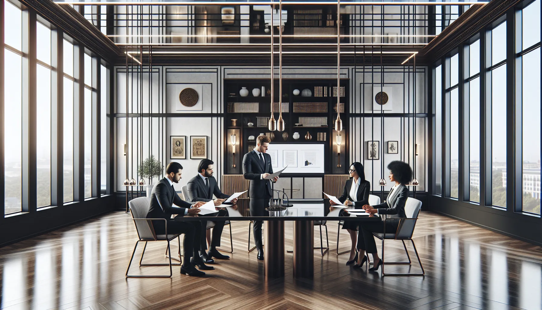 diverse team discussing in a contemporary conference room.