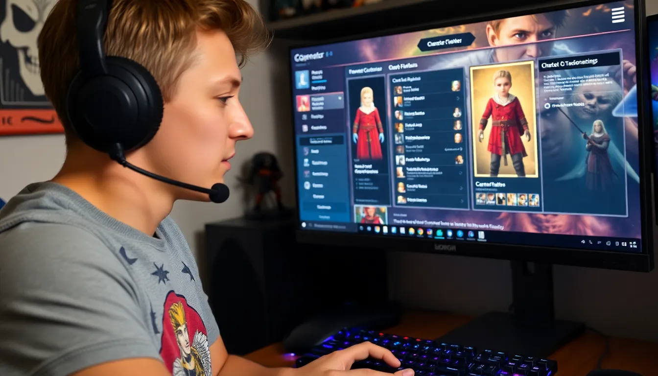 A gamer creating a character in Ck2generator on a computer.