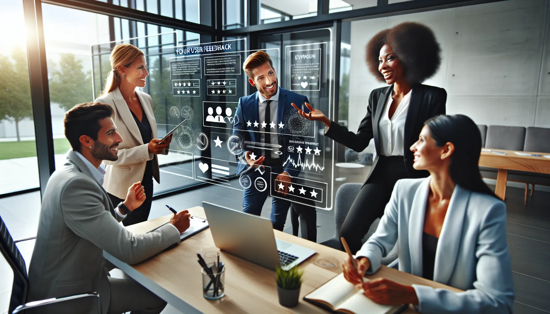 diverse professionals discussing the Sim980216Fq8 in a modern office.