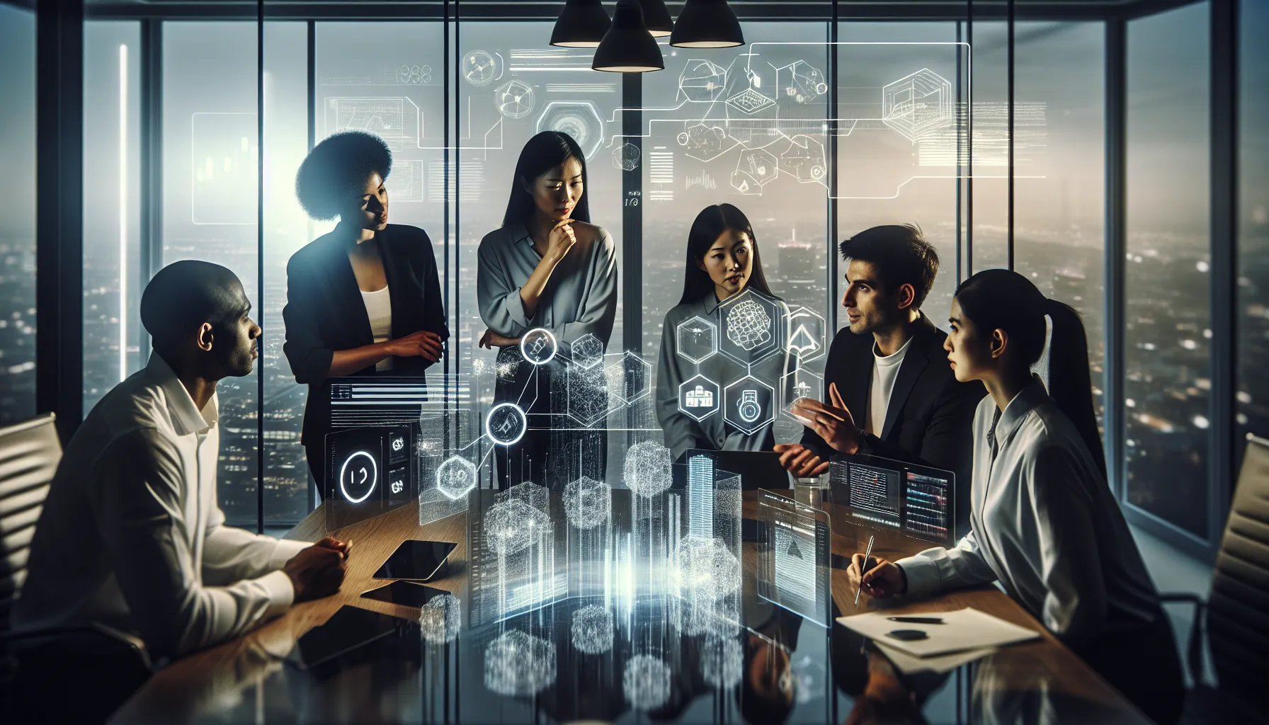 diverse team discussing future trends in a modern office setting.