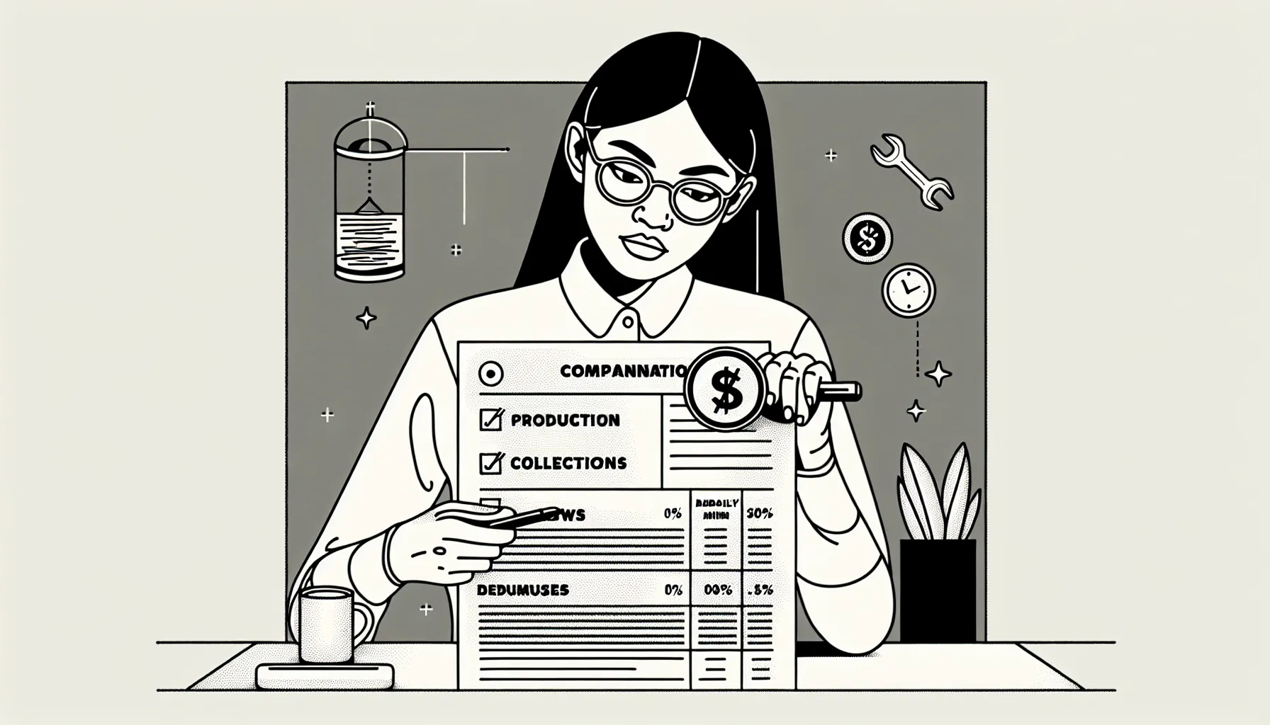 Dentist at desk examining a compensation contract with icons and Pennsylvania outline.