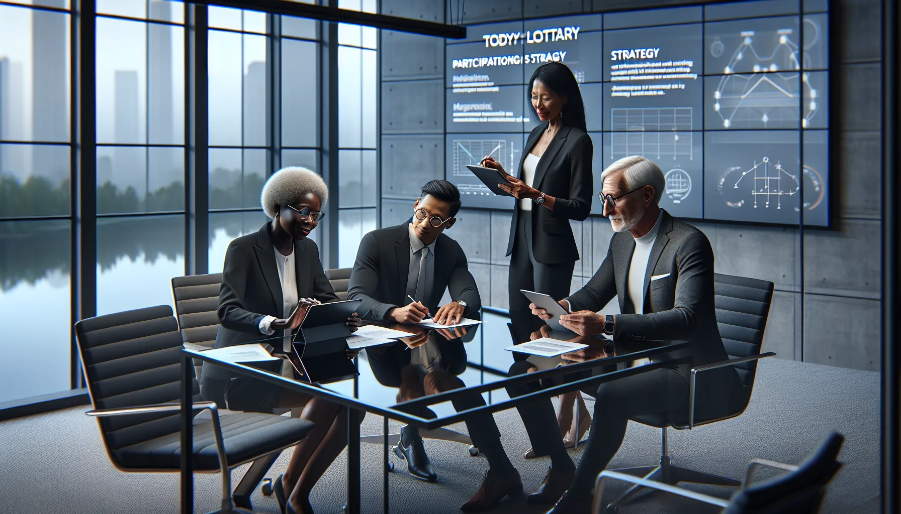 diverse professionals discussing Todylottary strategies in a modern office.