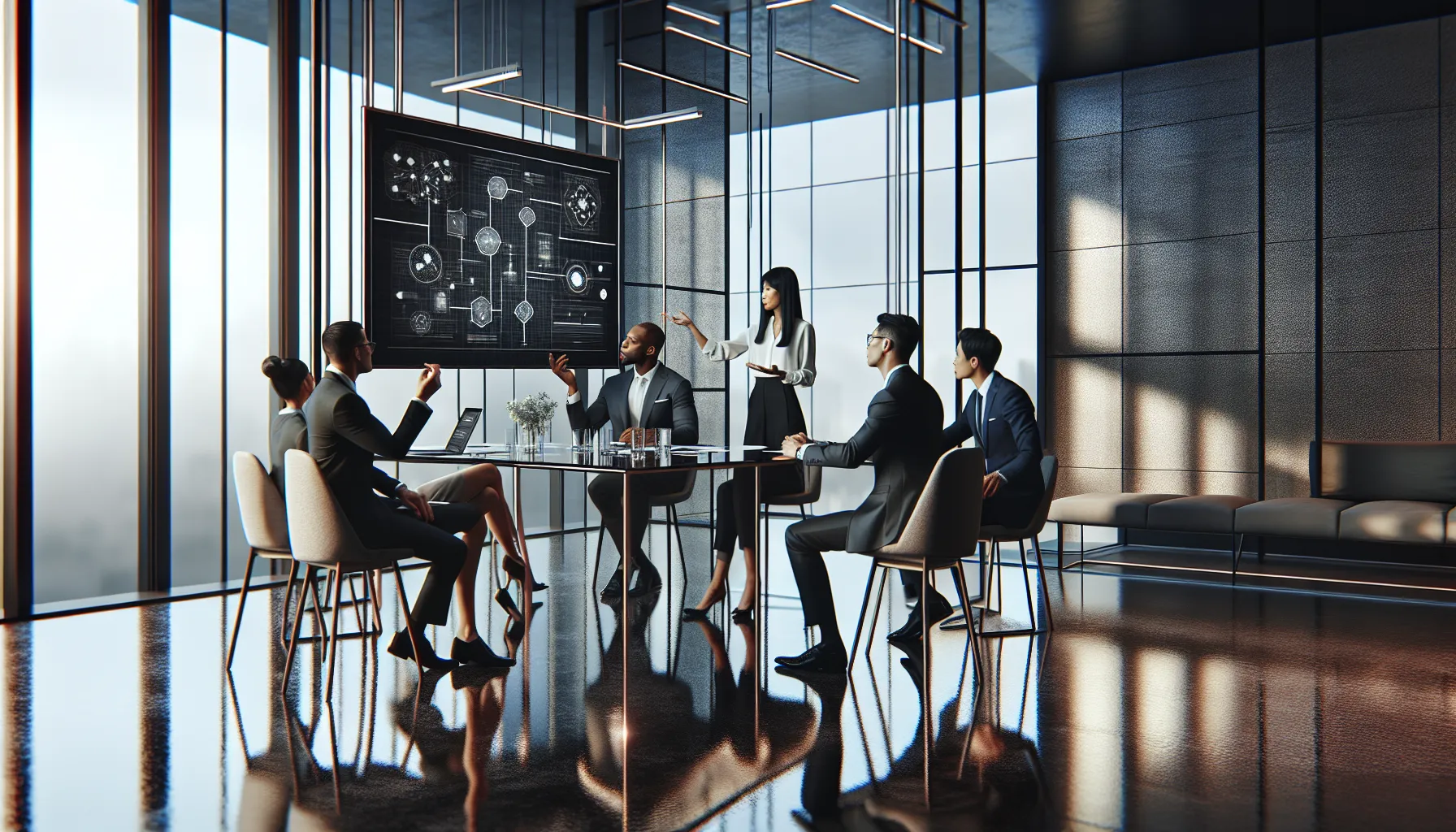 diverse team discussing challenges of Antatvsna in a modern office.