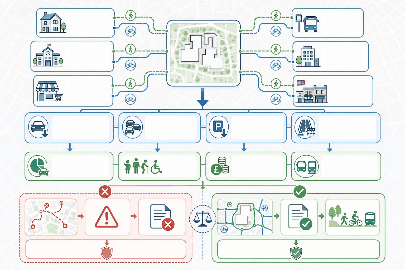 Infographic showing how walking and cycling links improve planning and access.