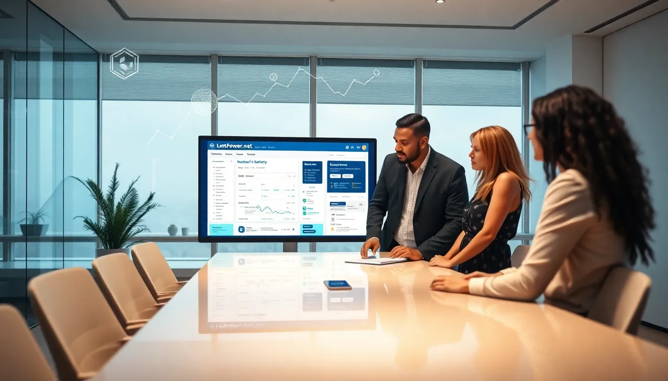 professionals discussing the evolution of LotsofPower.net in a modern office.