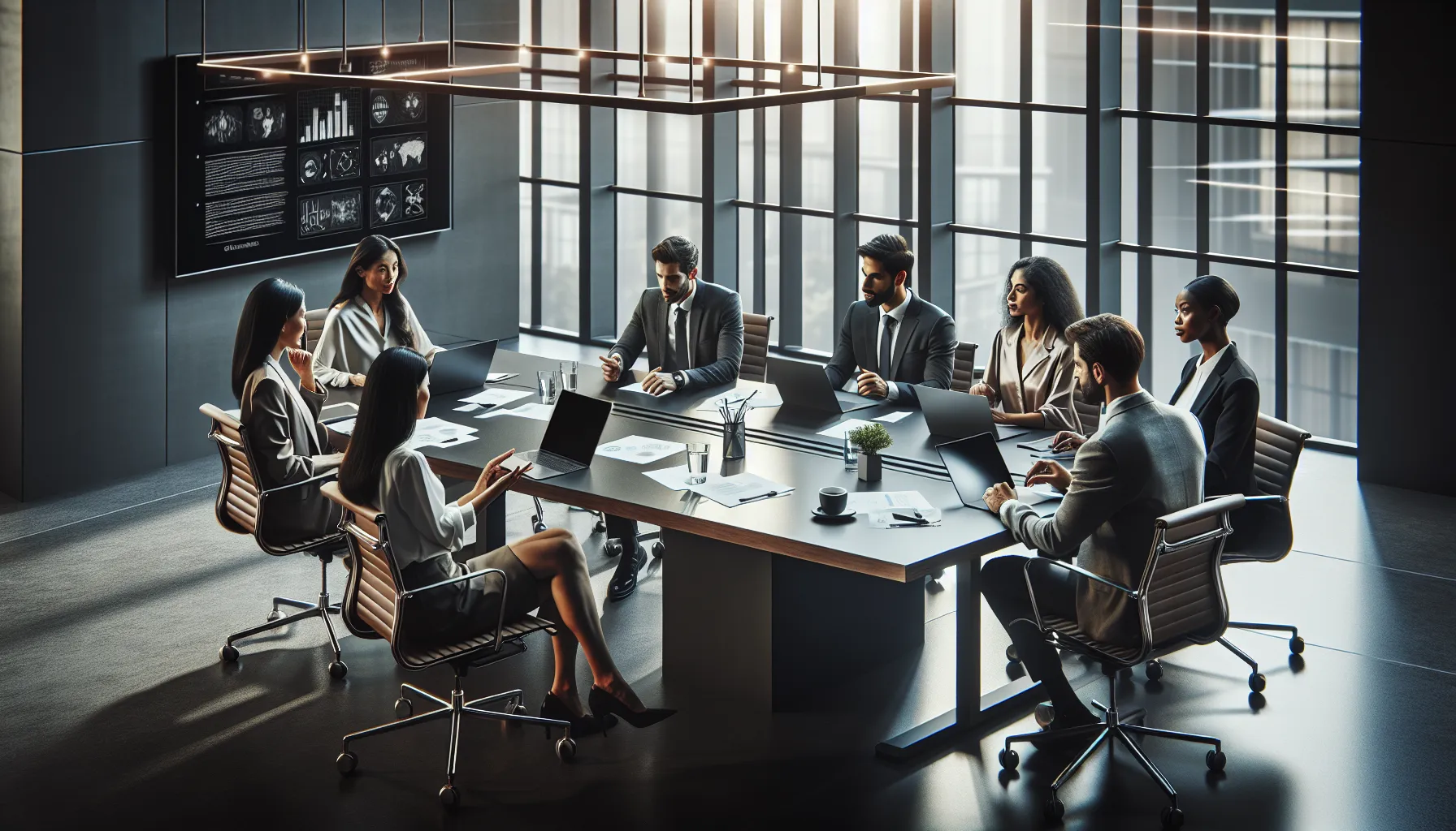 diverse team discussing challenges of djqcvjl in a modern office.