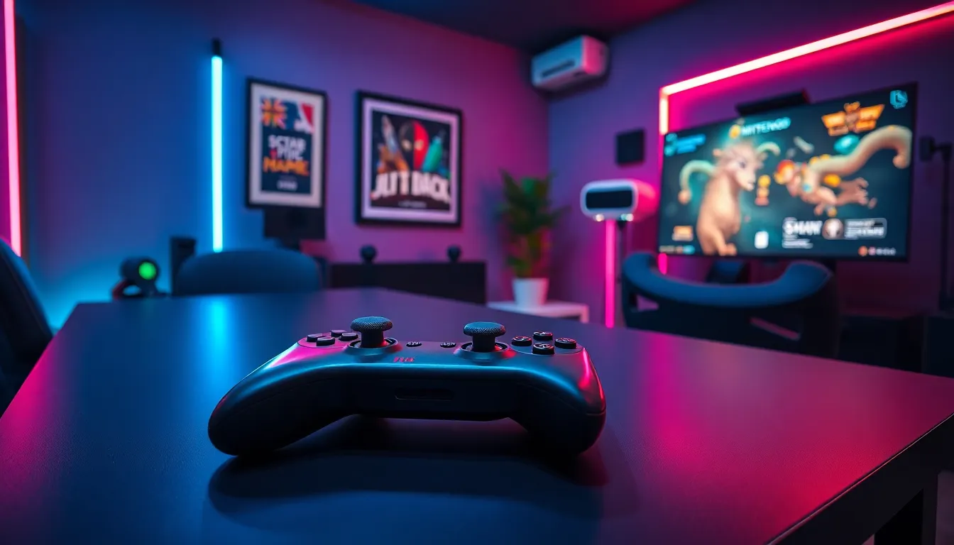 a modern gaming setup featuring ergonomic controller and VR headset.