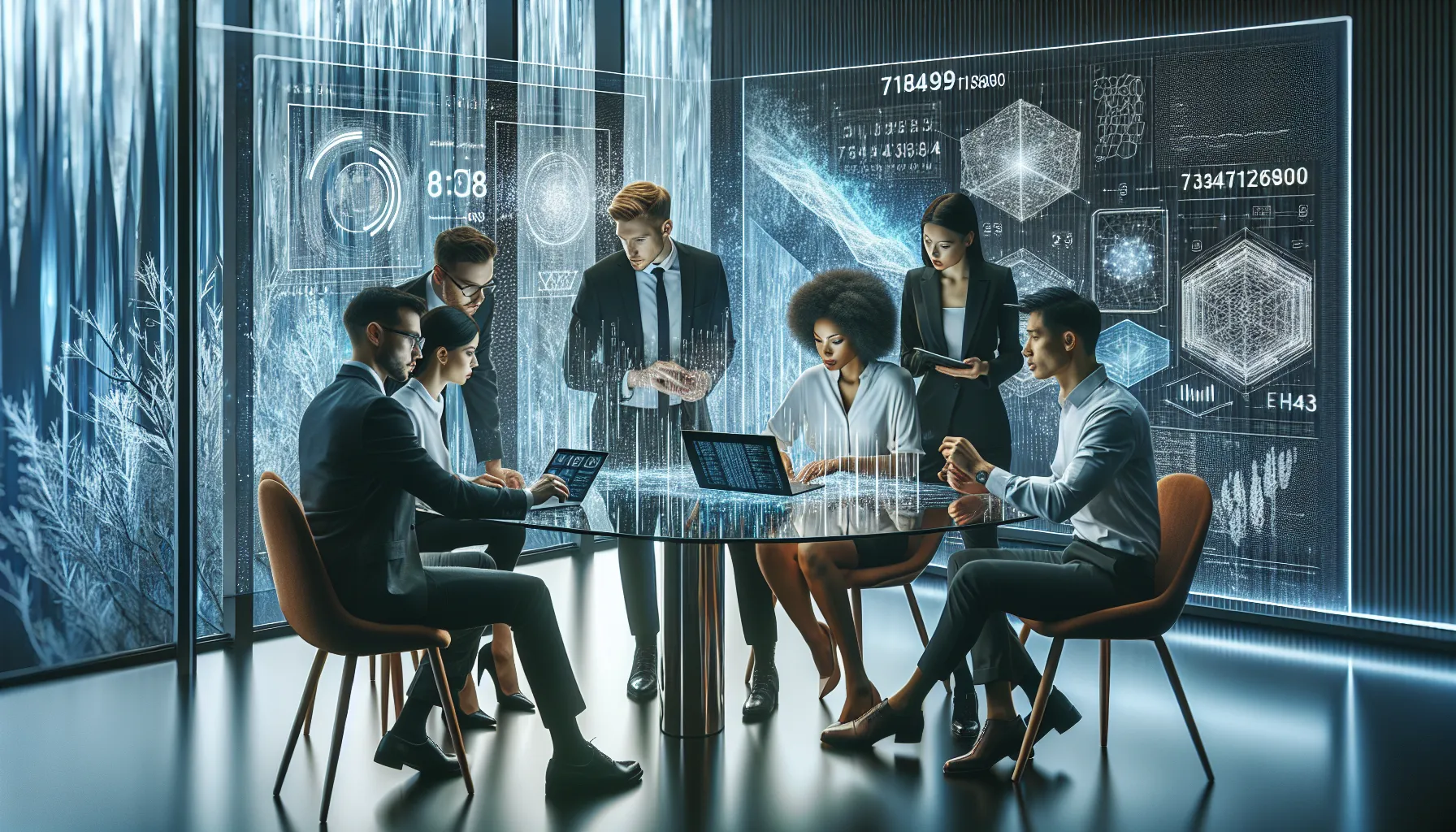 diverse team discussing technology trends in a modern office.