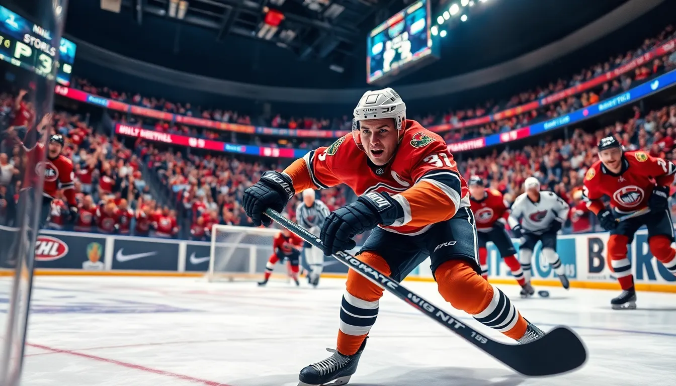 a hockey player in action during an intense NHL game.