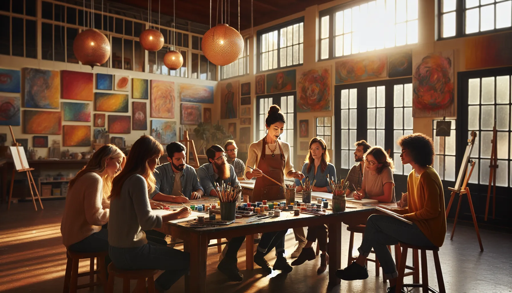 Daniela Franco leading an art workshop with diverse community members.