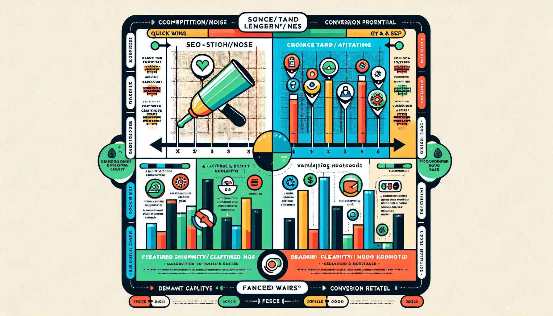 UK infographic on keyword types and SERP feature optimization strategy.
