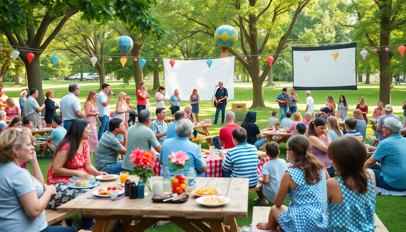 community picnic showcasing thrifty event decorations and activities.